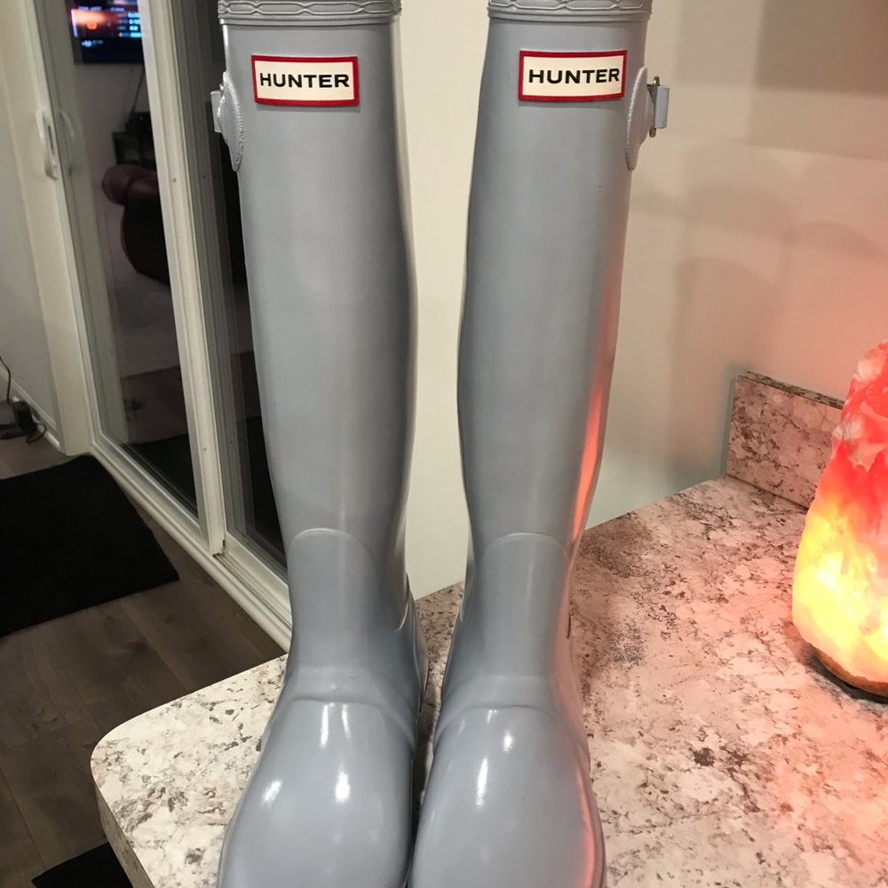 Hunter Rainboots: Powder Blue, shiny/glossy